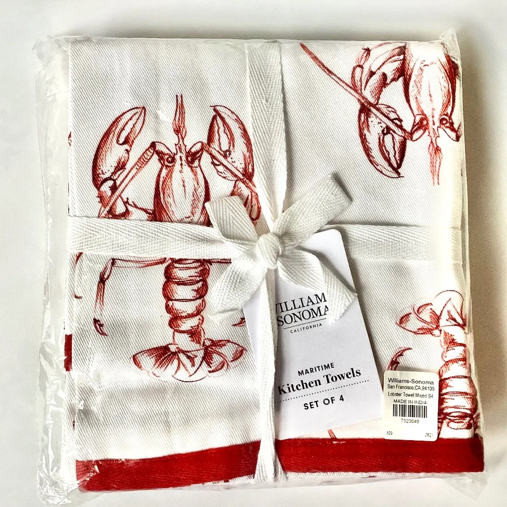 Williams Sonoma Maritime Lobster Kitchen Towels - Set of 4 mixed - New